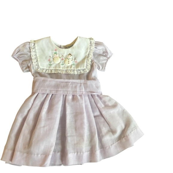 VTG 60’s Nanette Dress 2T Inspired Shirley Temple Lavender Embroidered Snowman - Picture 6 of 7